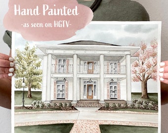 Hand Painted Watercolor Custom Home Portrait