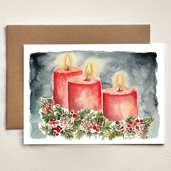Christmas Candles Cards | Holiday Card | 5x7 Printed Stationery | Blank