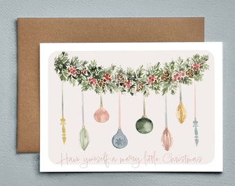 Christmas Ornament Cards | Vintage Pastel | 5x7 Printed Stationery | Blank