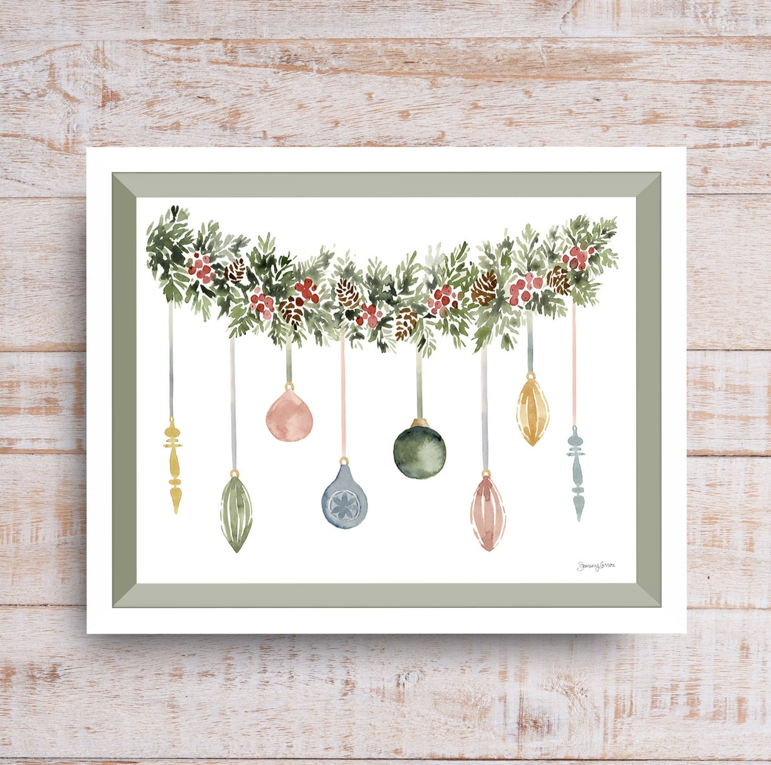 Christmas Garland Print Winter Wall Art Holiday Wall Decor - Etsy