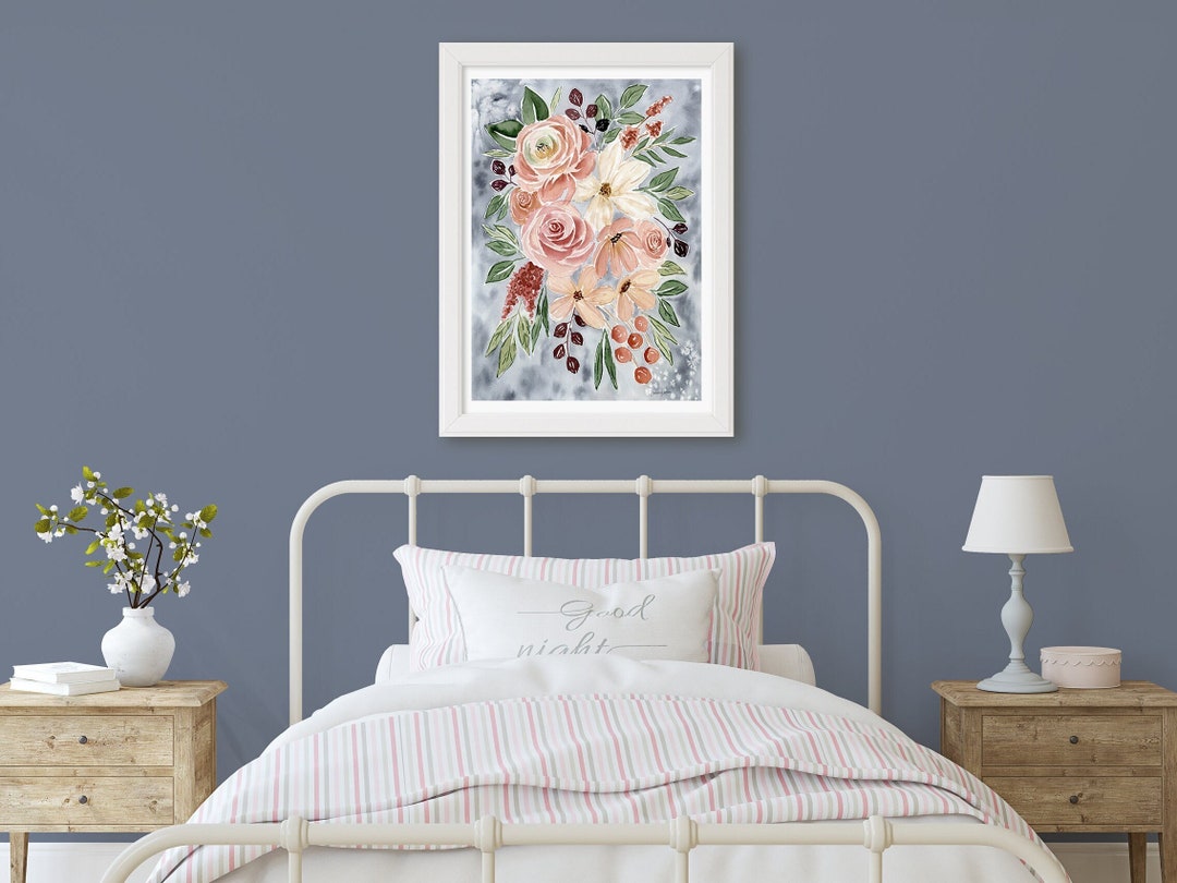 Garden Floral Print, Pastel Flower Wall Art, Pink Floral Wall Decor, Nursery Art, Watercolor