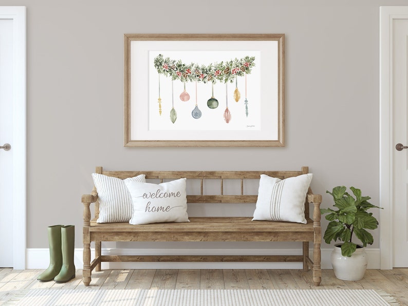 Christmas Garland Print Winter Wall Art Holiday Wall Decor - Etsy