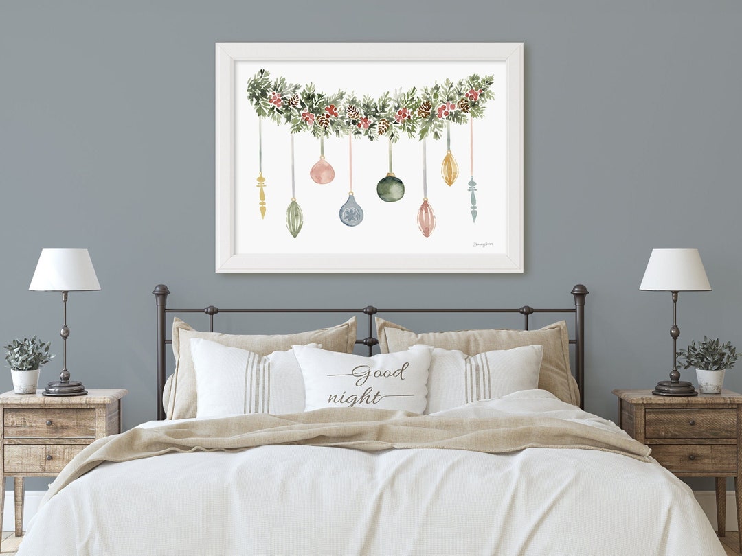 Christmas Garland Print, Winter Wall Art, Holiday Wall Decor, Green ...