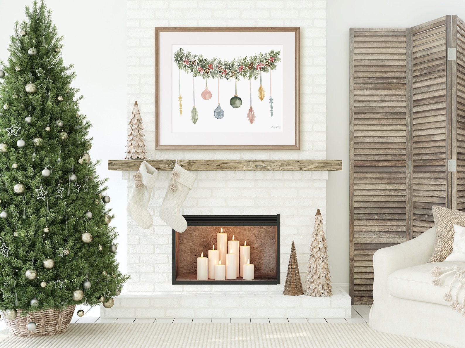 Christmas Garland Print Winter Wall Art Holiday Wall Decor - Etsy