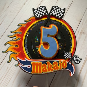 3D Personalized inspired hot wheels theme cake topper, racing birthday party, party decorations orange black yellow blue,formula car topper, image 6
