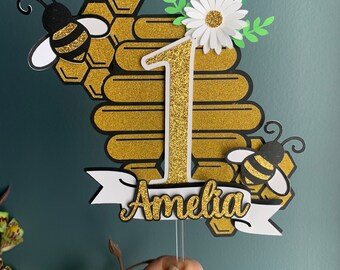 Bee Cake Topper | First Birthday Cake Topper | Bee Birthday party Decor| bee birthday |personalized bee cake topper