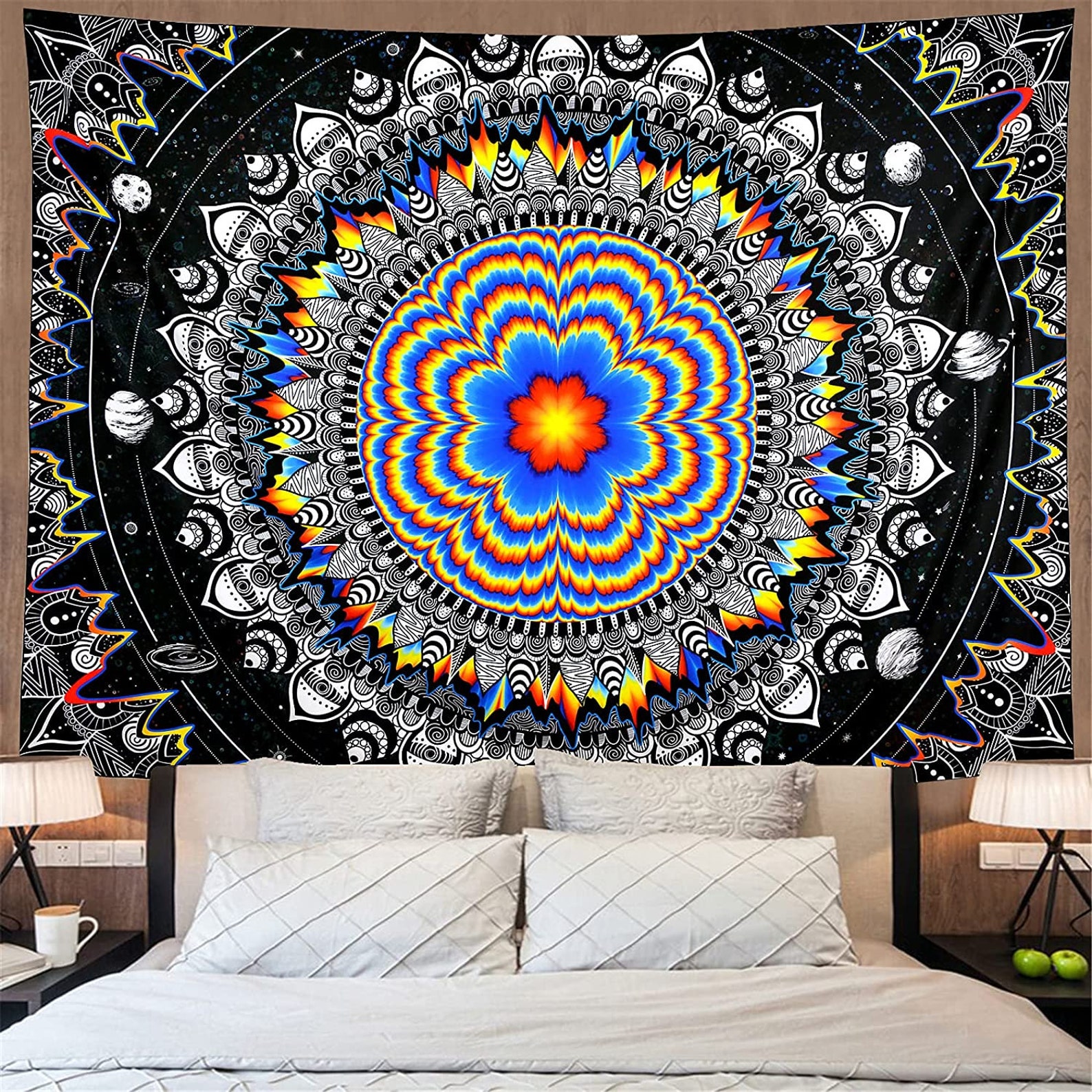 Tapestry Psychedelic Black and White Tapestry Hippie Celestial Etsy