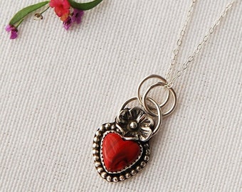 Rosarita Heart with Flower Sterling Silver Necklace