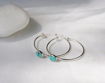 Sterling Silver and Turquoise Hoop (1.5" Diameter) Earrings