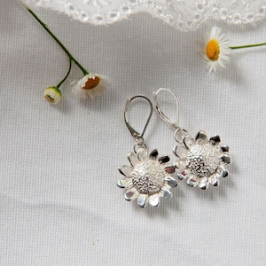 Sunflower Sterling Silver Dangle Earrings
