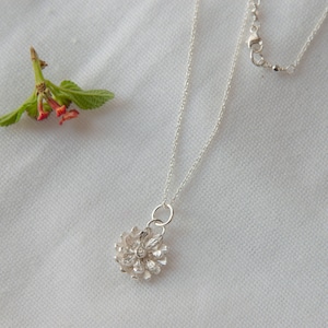Dahlia Flower Sterling Silver Necklace