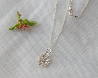 Dahlia Flower Sterling Silver Necklace