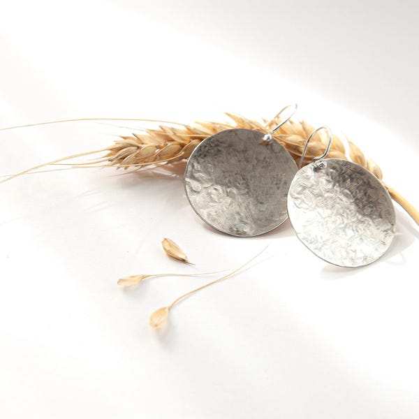 Hammered and Textured Disc Sterling Silver Earrings