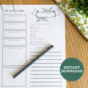 Plant Profile Card - Printable PDF - Instant Download, Plant ID, Plant Care, Plant Instructions, Plant Guide, Garden Planning, Garden Design