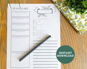 Printable Plant Profile Card: Garden Planner, Plant ID (PDF Download)
