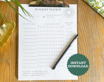 Garden Sun Tracker: Printable Plant Sunlight Needs Planner (PDF Download)