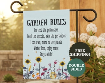 Garden Rules Flag: Pollinator & Bee Garden Sign