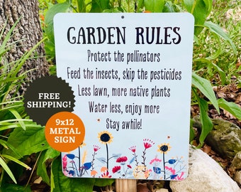 Garden Rules Sign: Native Pollinator Wildlife Habitat Decor