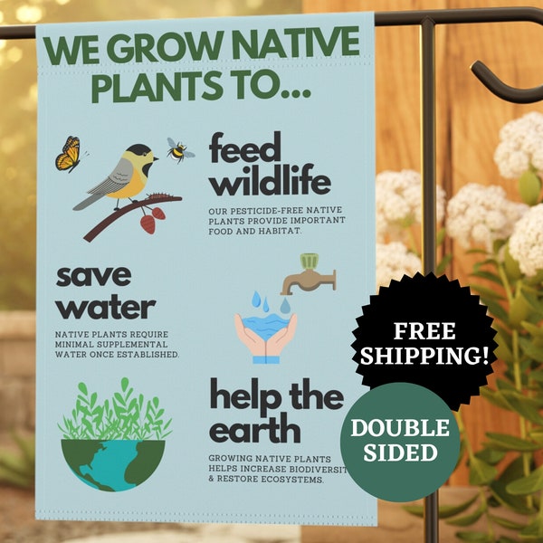 Native Plant Garden Flag | Grow Native Plants Educational Garden Banner Wildlife Habitat Sign Pollinator Garden Flag Pesticide Free Garden