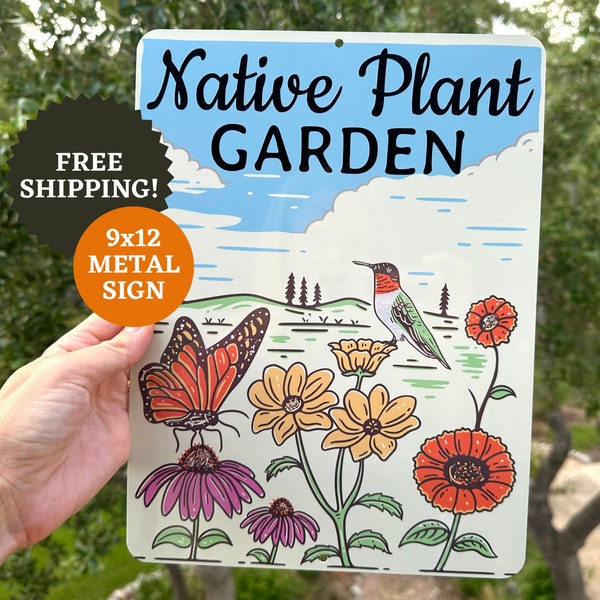 Native Plant Garden Sign | Native Plant Sign Wildlife Habitat Sign Yard No Mow Pollinator Garden Sign Butterfly Garden Sign