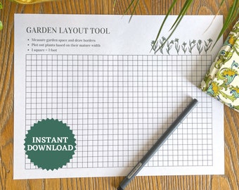 庭のレイアウトツール - 印刷可能なPDF - 即時ダウンロード - 庭の計画テンプレート