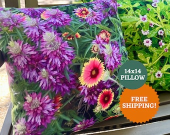 テキサスワイルドフラワーピロー：ネイティブフローラルフォトアクセントピロー（14インチ×14インチ）