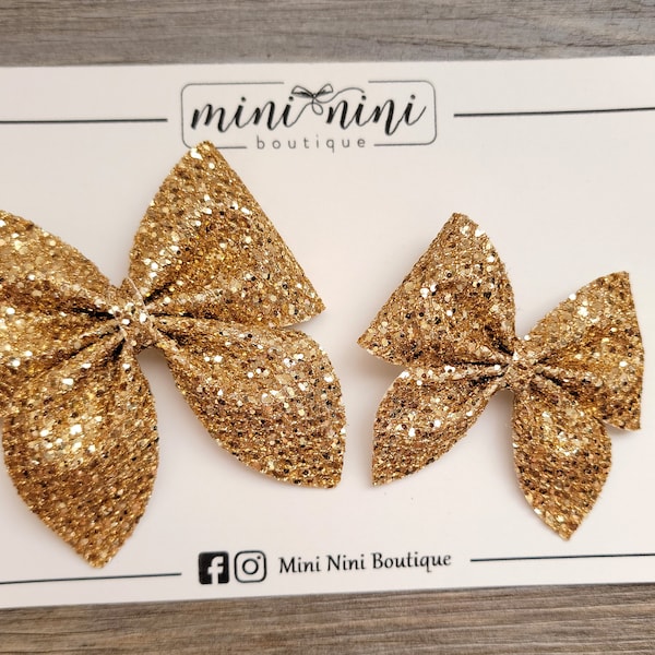 chunky gold glitter pinch bow hair clip, gold glitter hair bow, baby hair bow, toddler hair clip, gold bow clip, glitter hair clip, gold bow