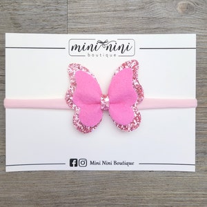 Pink Butterfly hair bow, butterfly hair clips, pink baby headband, butterfly baby headband, pink hair bow, glitter hair clips, summer bow