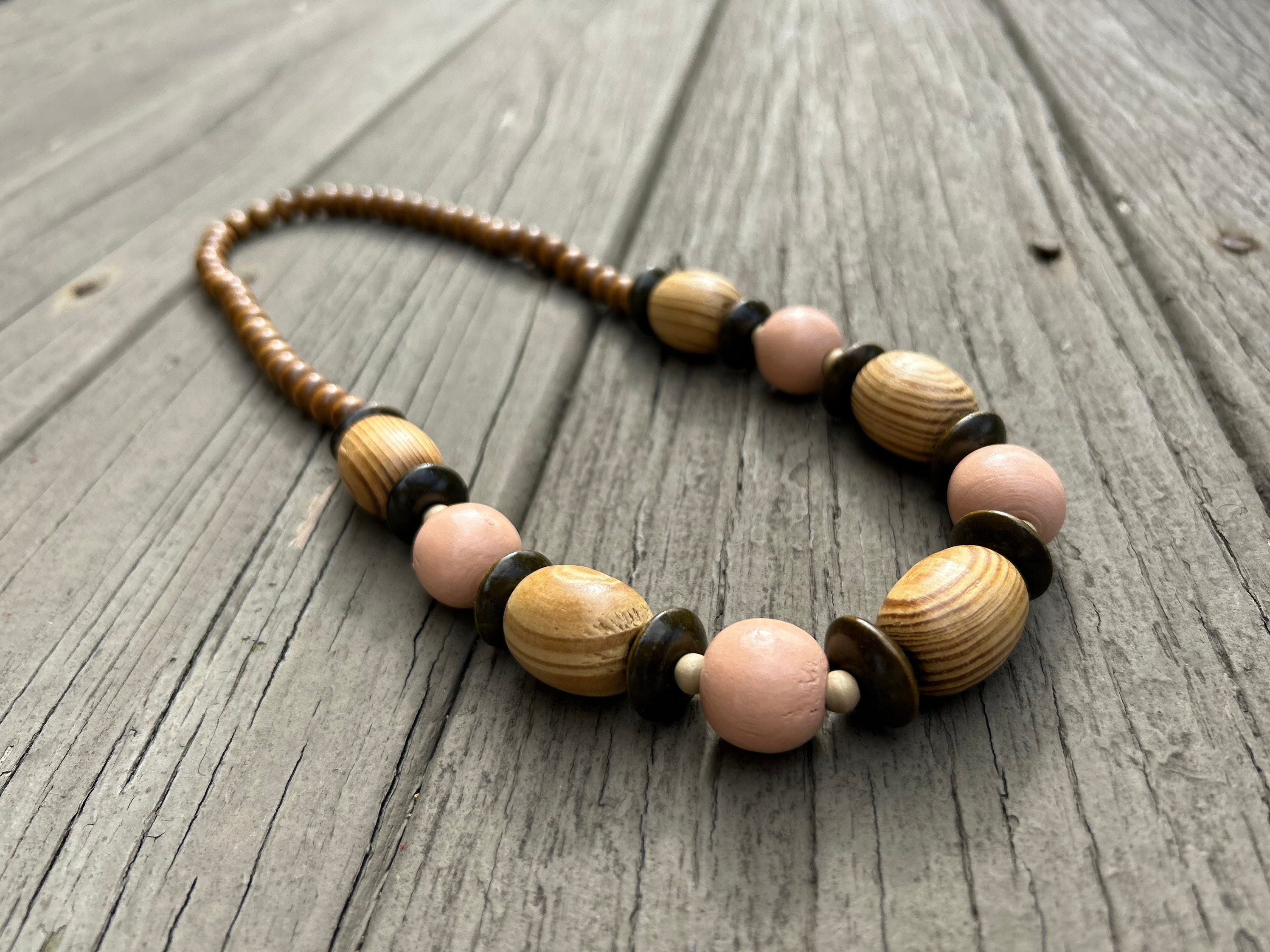 Large wooden bead necklace sale
