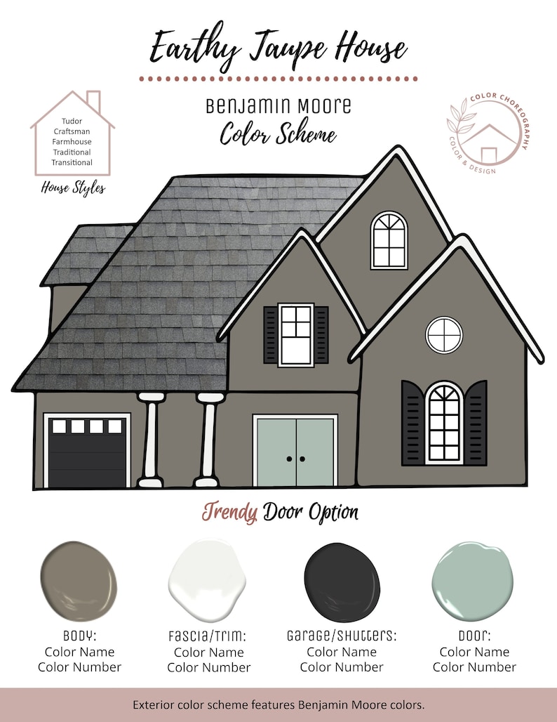 Paint Color Palette Exterior Home Color Scheme Benjamin Moore Etsy