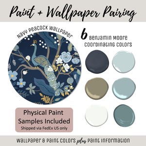 Paint Palette Wallpaper Pairing Interior Home Paint Color Scheme Benjamin Moore Color Consult Room Design Peacock Wallpaper Bird Navy Blue