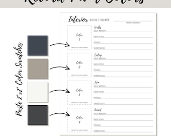 Paint Color Tracker Printable, Project Planner Guide, House Record Guide, Home Renovation Journal, Interior Design Organizer, Contractor Log