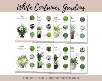 Easy Container Flower Garden Guide Beginner-Friendly Potted Flower Plan How-To Garden Container Layout Flower Design Garden DIY White Bundle