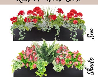 Guia fácil para iniciantes em jardins de flores em jardineiras: planejamento floral, instruções passo a passo, layout de vasos, design de flores, jardim faça você mesmo, vermelho, sol e sombra.