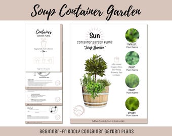 Eenvoudig eetbaar containertuinplan Groentekruidentuin Ontwerp voor beginners: gebruiksvriendelijke tuingids How-To moestuinindeling Soep Thematuin