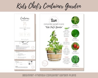 Easy Kids Container Garden Plan Groentekruidentuin Ontwerp voor beginners Gebruiksvriendelijke tuinindeling How-To Kindertuin Chef-kok Thematuin