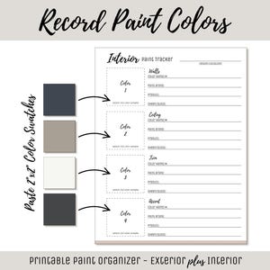 Printable Paint Color Tracker Template Worksheet Home Renovation Planner Paint Palette Organizer House Project Color Scheme Worksheet