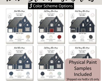 Dark Blue House Bundle Exterior Paint Color Scheme Guide Benjamin Moore Paint Palette Home Exterior Design Selection Renovation Curb Appeal