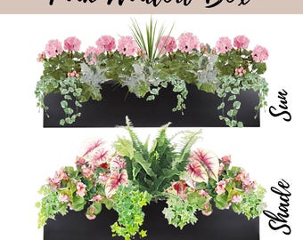 Easy Window Box Flower Garden Guide Beginner-Friendly Flower Plan How-To Garden Container Layout Flower Design Garden DIY Pink Sun & Shade