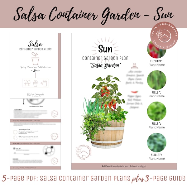 Container Garden Plan, Vegetable Herb Garden Design Plan, Beginner Gardening, How-To Kitchen Garden, Companion Plants, Themed Salsa Garden