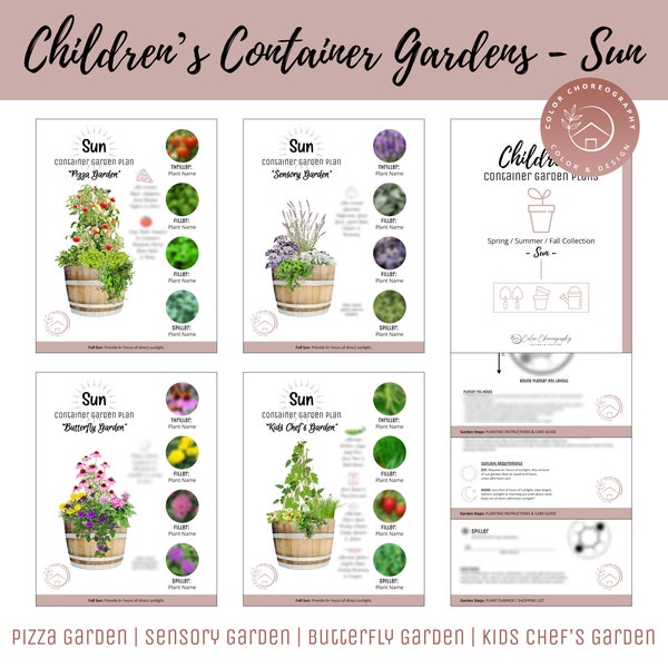 Kids' Container Garden Plan, Vegetable Herb Garden Design Plan, Beginner Gardening, How-To Children's Garden, Themed Butterfly Garden Plan