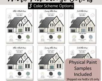 White Farmhouse House Bundle Exterior Paint Color Scheme Guide Benjamin Moore Paint Palette Home Exterior Design Selection Renovation Plan