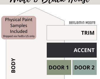 White & Black Exterior Home Paint Color Scheme Benjamin Moore Paint Palette Whole House Exterior Color Design Guide Farmhouse Renovation