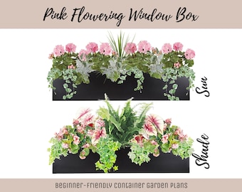 Guía fácil para crear un jardín de flores en jardineras de ventana. Plan de flores para principiantes. Cómo hacerlo. Diseño de macetas para jardín. Diseño de flores. Jardín DIY. Rosa. Sol y sombra.