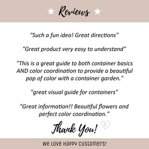 May include: A beige background with the word "Reviews" and star icons. Several customer reviews are displayed, praising the product's ease of use and helpfulness. The text "Thank You!" is written in cursive, followed by "we Love Happy customers!"
