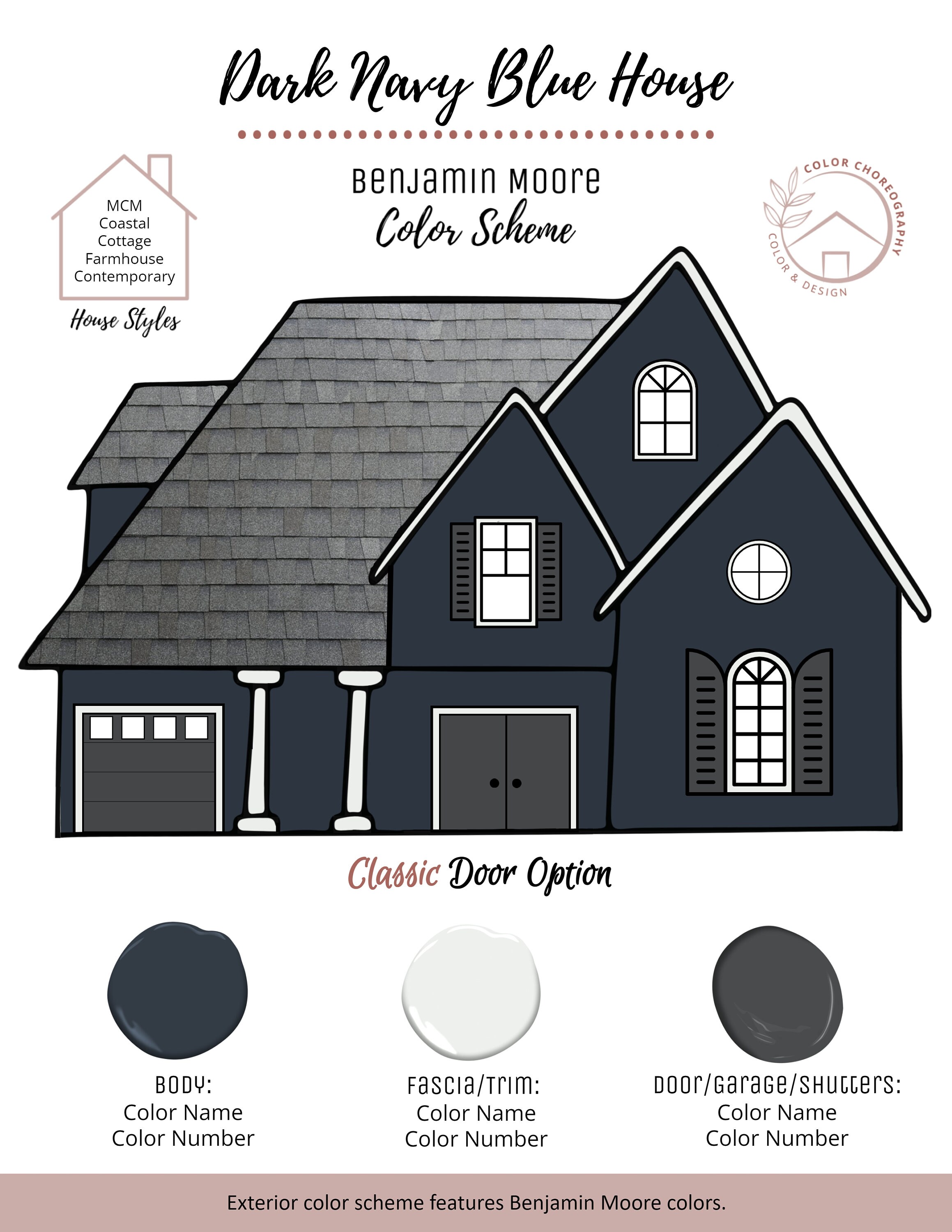 Paint Color Palette, Exterior Home Color Scheme, Benjamin Moore Paint