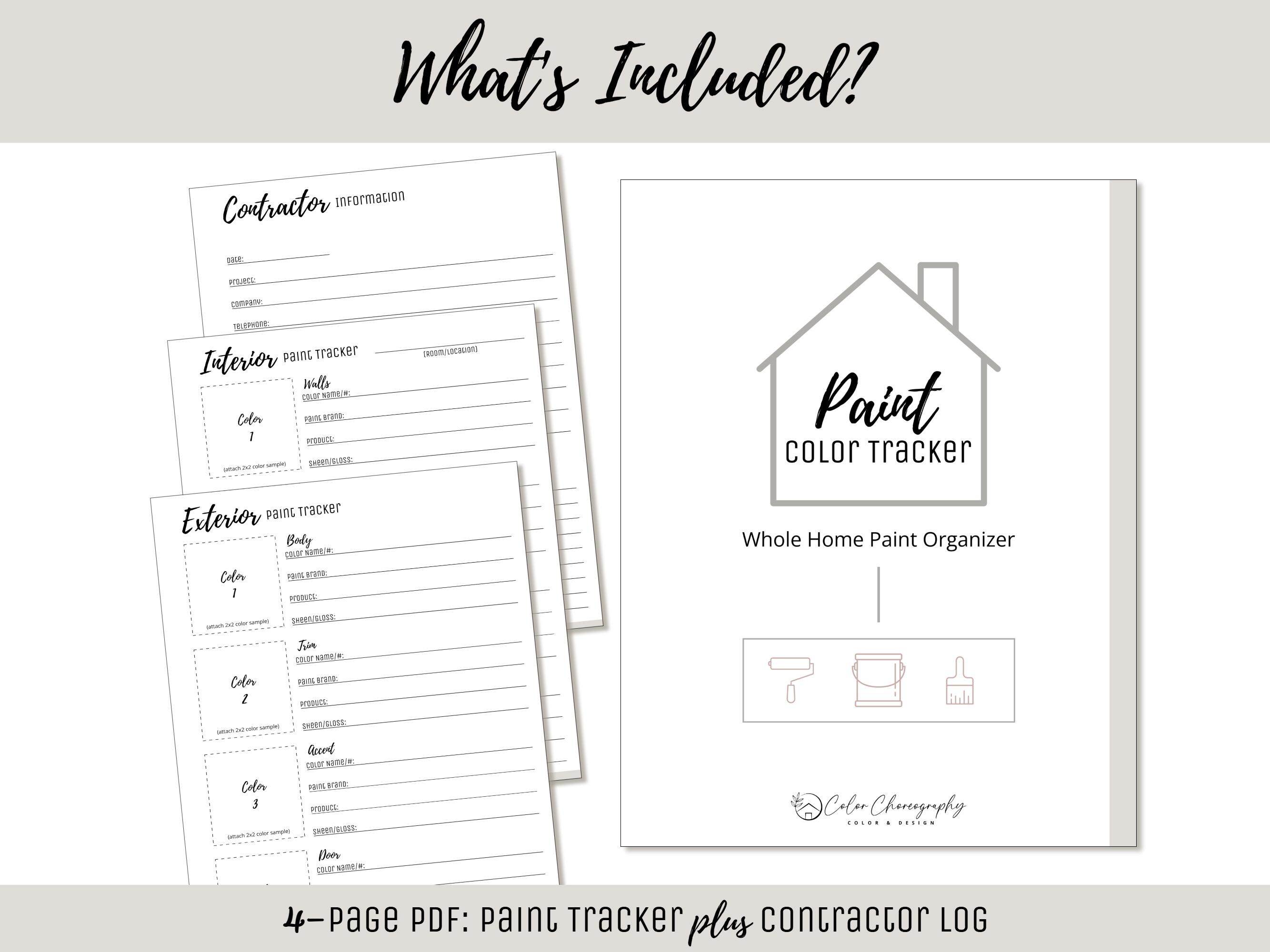 Paint Color Tracker Printable, Project Planner Guide, House Record ...