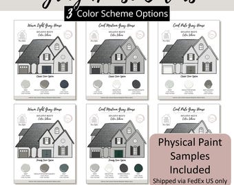 Gray House Bundle Exterior Paint Color Scheme Guide Benjamin Moore Paint Palette Home Exterior Design Selection Renovation Plan Curb Appeal