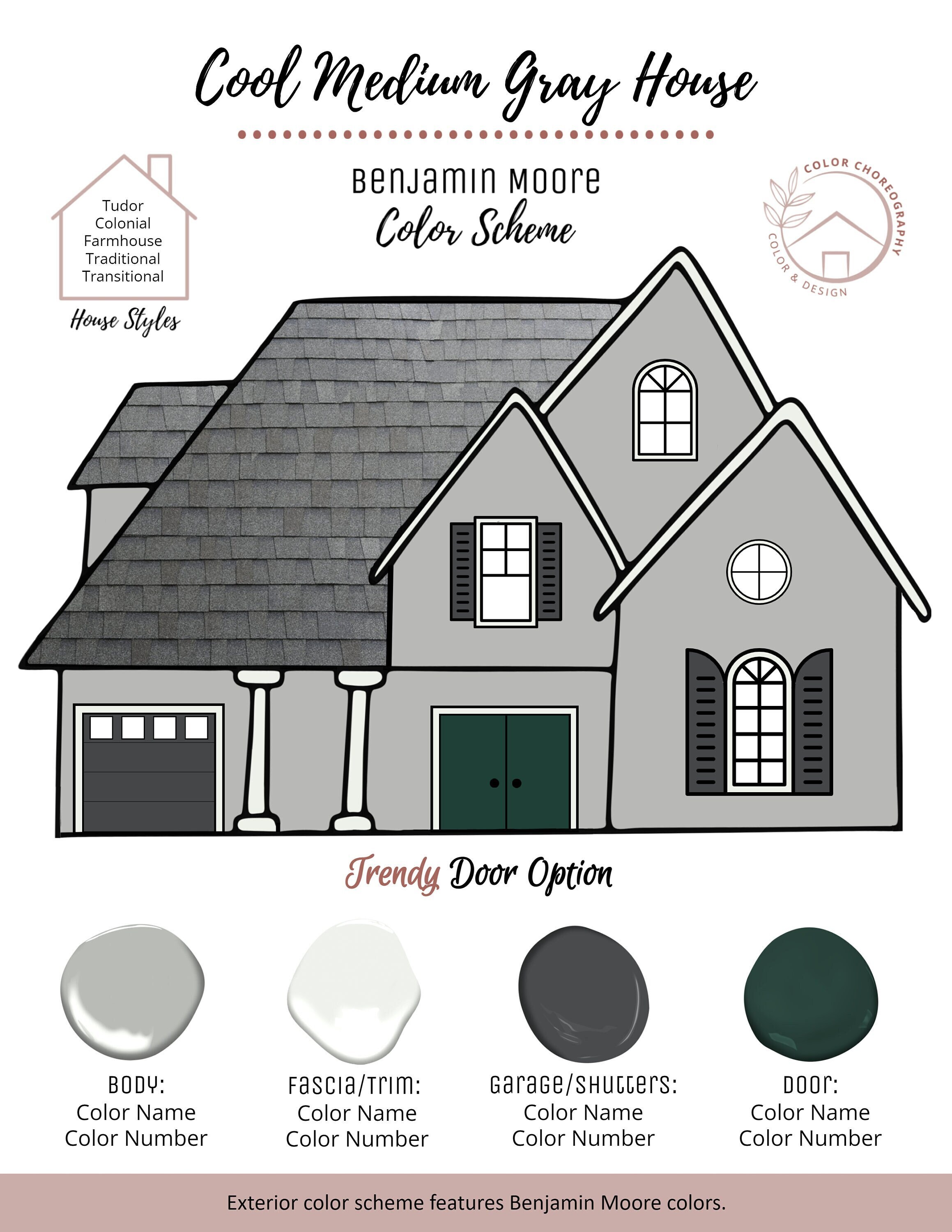 Paint Color Palette, Exterior Home Color Scheme, Benjamin Moore Paint