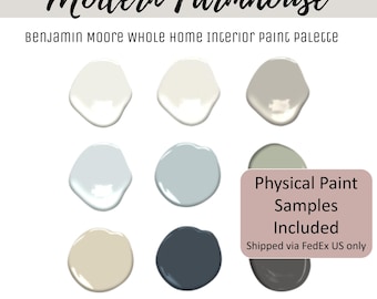 Paleta de colores para casas de campo modernas Guía de colores para interiores de toda la casa Benjamin Moore Colores de pintura coordinados Planificador de renovación de casas neutras
